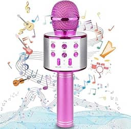 Microfone Infantil Karaoke Sem Fio Recarregável USB para Crianças Menina Menino Festas Eventos Portátil (ROSA)
