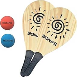 Kit Raquete Frescobol Tenis de Praia BONAS Jogo Com Bola de Borracha Semi Profissional Pinus Resistente