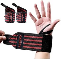 ALENKO Par de Munhequeiras para Musculação Preto Vermelho