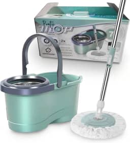 Mop Balde Giratório Pró Verde com Centrífuga em Inox com 2 Refis Microfibra Balde 7 Litros Cabo 140cm
