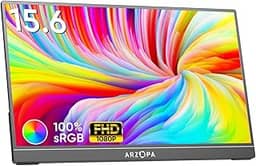 ARZOPA Monitor Portátil, Monitor Portátil para Portátil FHD 1080P de 15,6' 100% sRGB High Color Gamut Display IPS Eye Care Screen para Escritório e Entretenimento de Alta Gama -A1C