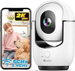 Câmera de segurança interna WiFi 2K de 5GHz com Pan/Tilt e detecção de movimento por IA, chamada com um clique, camera 360 com fio para animais de estimação/bebês com áudio bidirecional
