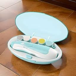 Aparador Cortador de Unha Elétrico para Bebê com LED, Silencioso, 6 Lixas Inclusas, Rotação Dupla com 4 Velocidades, Estojo Portátil, Ideal para Recém-Nascidos e Uso Familiar (Azul)