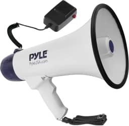 Pyle Alto-falante Megafone PA portátil compacto – Bullhorn portátil de 40 W com lanterna de LED, sirene de alarme, volume ajustável, microfone destacável, alimentado por bateria para uso interno e