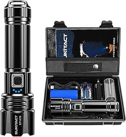 Sunitact Lanterna Led Recarregável, Lanterna Tatica Militar 10000 Lumens XHP70.2 Lanterna a Pilha, USB Lanternas Taticas Super Potentes Led Recarregavel, Ideal para Camping, Pesca e Emergências
