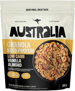 Hart's Natural Granola Australia Low Carb Keto Protein Vanilla Almond Crunch, 26g de Proteína, Granola Sem Açucar, Sem Lactose, Sem Glúten, Vegano, 200g