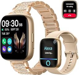 SmartWatch, relogio smartwatch com Ecrã tátil e Alexa, à prova d'água IP68, relogio smartwatch feminino e masculino, com modo esportivo e recebimento de notificações (Ouro rosê)