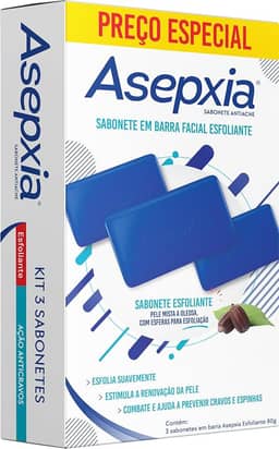 Kit Asepxia Sabonete Em Barra Facial Esfoliante Antiacne Para Pele Oleosa, Limpeza Profunda Com Microesferas Naturais, Remove Cravos E Controla A Oleosidade, 80g, 3-Pack