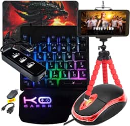 Kit Mobilador Gamer Para Celular Teclado One Hand RGB + Mouse Óptico + Pad Speed Estamapdo (TIPO C)