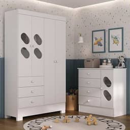 Quarto Infantil com Guarda Roupa e Cômoda Stella Branco