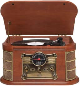 Vitrola Toca Discos Vinil Retro Bluetooth Cassete Usb Cd Player Rádio Fm Entrada Auxiliar Reproduz E Grava Vintage Bivolt 25W Raveo Spazio