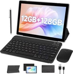 Tablet Android com capa protetora de teclado, mouse Stylus de 10 polegadas, conjunto de tablets 2 em 1, 12 GB + 128 GB/1 TB, câmera dupla, expansível, PC, tela HD de 10,1 polegadas, 6000 mAh, bateria