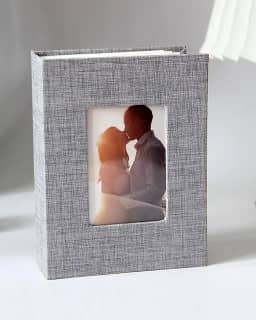 Álbum de fotos 10 x 15 com capa de linho, pequeno álbum de fotos para 100 fotos, álbum de fotos portátil para família, livro de fotos de férias (cinza)