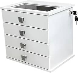 Reluz Art Gaveteiro Porta Joias Belle Forrado com 4 Gavetas, Visor e Tranca Lateral com Chave (Joias, Branco/Bege)