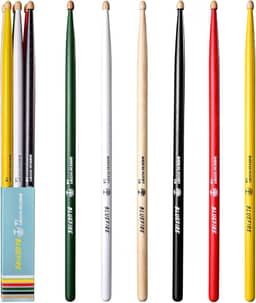 6 bastões/3 pares de baquetas 5A (cor sortida), baquetas clássicas de 5A, baquetas de nogueira com pontas de bolota, para bateria acústica ou eletrônica, baqueta Bluefire, peso correspondente.