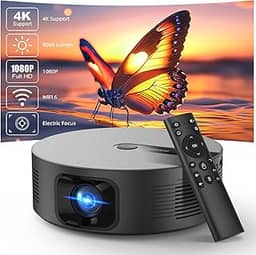 Projetor Smart 1080P 4k Full HD Portátil com Alto-Falante Integrado, 11000 Lm WiFi 6, Bluetooth 5.0 e Correção Automática - Ideal para Cinema em Casa, Jogos e Externas, Negro
