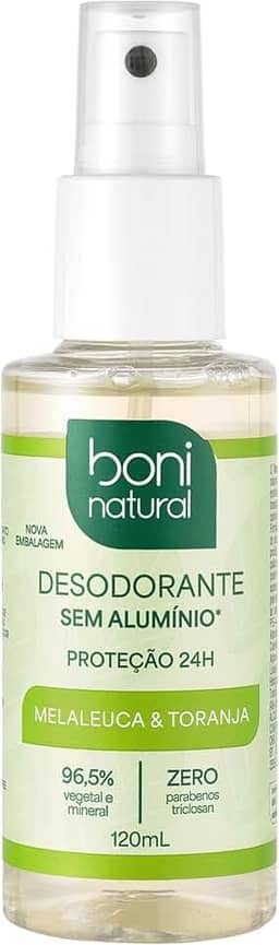 Desodorante Natural e Vegano com óleos essenciais de Melaleuca e Toranja, 24h de proteção, Sem Alumínio, Sem Parabeno, Boni Natural, Transparente