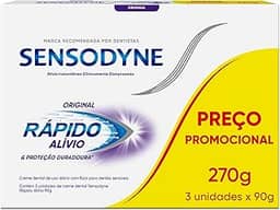 Sensodyne Creme Dental para Sensibilidade Rápido Alívio e Proteção Duradoura com Flúor, Leve 3 e Pague 2, Alívio Instantâneo, 90g cada
