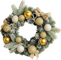 Guirlanda de Natal com Enfeites Flores 40cm Decoração Luxo - Branca e Dourada