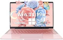 Svikou Laptop ouro rosa de 14 polegadas, Win 11 Pro (pré-instalado), processador Intel Quad-Core J4105, tela IPS FHD, 6 GB de RAM, SSD de 128 GB, notebook ultraleve para viagens, aulas online