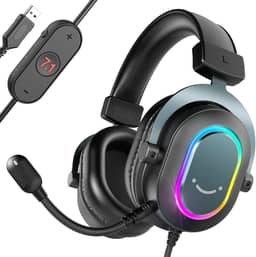 FIFINE Fone de ouvido jogos para PC - fones de ouvido USB com fio e microfone para computador com som surround 7.1 para PS4/PS5 no laptop/streaming, com modo EQ, RGB, almofadas macias - AmpliGame H6