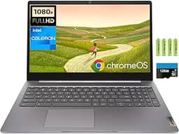Lenovo IdeaPad 3i 15,6 polegadas FHD Chromebook, processador Intel Celeron N4500, 4 GB de RAM, 192 GB de armazenamento (64 GB eMMC + memória flash de 128 GB), webcam, Wi-Fi 6, Bluetooth, leitor de