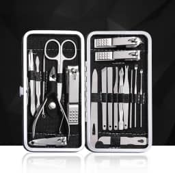 Conjunto de manicure e pedicure de 19 peças - Ferramentas de cuidado de unhas de aço inoxidável premium - Kit de cuidados portáteis - presente para homens e mulheres - preto