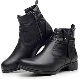 Bota Feminina Cano Curto em Couro Legítimo com Ziper