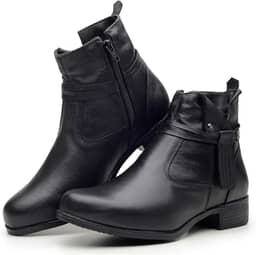 Bota Feminina Cano Curto em Couro Legítimo com Ziper