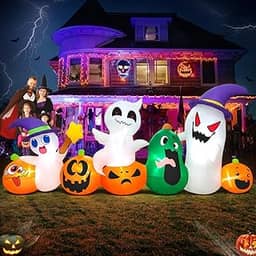 KOOY Decoração Inflável de Halloween de 8 Pés de Comprimento, Família Fantasma e Abóbora com Luz Led, Lindas Decorações de Quintal para Férias Ao Ar Livre, Festa, Jardim, Decoração de Gramado