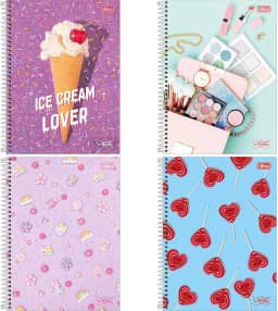 Kit com 4 Cadernos de 1 Matéria, Tilibra, Capa Dura, Vibe Feminino, 80 Folhas, Capas Sortidas