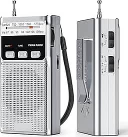 Goodes Rádio AM FM portátil com leitor de MP3, rádio recarregável com carregamento tipo C, melhor recepção, entrada para cartão TF, lanterna, clipe traseiro, conector de fone de ouvido, adequado para