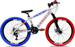 Colli Bike, Bicicleta Grau, Aro 26, Freios a Disco, 21 V, Alavanca Rapid Fire 3/7V, Pedivela Triplo Aço, Selim Colli C/Carrinho, Pedal Free Sport 9/16 Colorido, Pneus Coloridos, Guidão Downhill