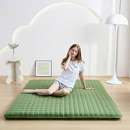Zelladorra Colchão de chão japonês, solteiro, antiderrapante, futon, tapete de tatame dobrável para convidados, verde