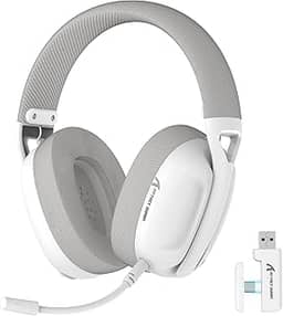 ATTACK SHARK L80 Fone de ouvido sem fio para jogos ultraleve sobre a orelha,dongle USB C&A de 2.4 GHz/Bluetooth 5.3/3.5 mm com fio,microfone removível,bateria de 600 mAh para PC Mac PS4 Switch(Branco)