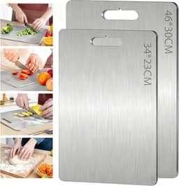 Tábua de Cortar em Aço Inoxidável, Tábua de Cozinha Dupla Face, Antibacteriana e Resistente À Deformação, Adequada para Separar Carne e Vegetais. - 34 X 23 e 46 X 30 CM