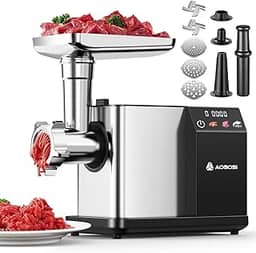 AAOBOSI Moedor De Carne Elétrico 3000W Máx. Com Tela Colorida Sensível Ao Toque, Reversão Automática E Armazenamento Integrado - 3 Configurações De Velocidade, Moagem, Fabricação De Salsichas E Qui