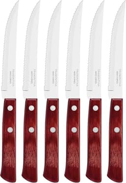 Conjunto De Facas Para Churrasco Tramontina Com Lâminas Em Aço Inox E Cabos Em Madeira Tratada Polywood Vermelho 6 Peças