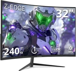 Monitor gamer curvo Z-Edge de 32Fpolegadas e 240 Hz, 1 ms MPRT, Full HD 1080P, painel VA, tela LED curva 16:9, brilho de 300 cd/m², 98% sRGB, FreeSync, DisplayPort e HDMI