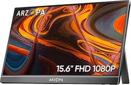 Monitor Portátil ARZOPA 15,6'' FHD 1080P - Monitor Ultra Fino para Laptop com Suporte - Display IPS para PC, MAC, Celular, Xbox, PS5 - Conectividade USB C e HDMI -A1