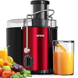 SiFENE Espremedor Centrífuga, 3' Boca Larga Máquina de Suco de Suco para Frutas e Vegetais, 3 Configurações de Velocidade, FLivre de BPA, Fácil De Limpar, Aço Inoxidável, Vermelho