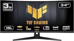 ASUS TUF Gaming Monitor curvo ultra amplo de 34 polegadas (VG34VQ3B) - QHD 21:9 (3440 x 1440), 180Hz, 1ms, sincronização de desfoque de movimento extremamente baixo, FreeSync Premium, alto-falante