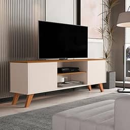 Rack Para Sala de Estar 2 Portas Estante para TV Moderno Com Prateleiras Helena para até 55 Polegadas 1,36m (Off White)