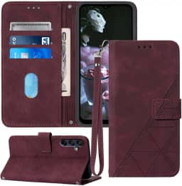 Capa carteira para Samsung A15 5G, compartimento para cartão, alça de pulso TPU interior, capa protetora para celular, capa flip de couro PU para Galaxy A15 (2024) (vermelho)