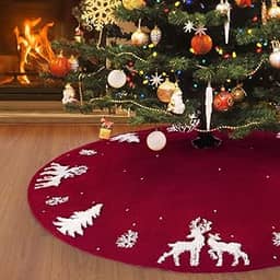 LOMOHOO Saia tricotada para árvore de Natal de 122 cm, saia de árvore tricotada 3D tradicional, luxuosa, grossa, rústica, para decoração de Natal, para ambientes internos e externos