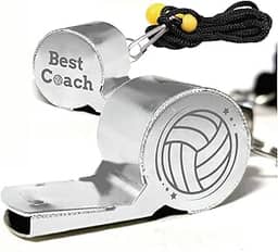 CREATCABIN 1 caixa de apitos de voleibol melhores treinadores apito prata metal aço inoxidável esportes ensina som claro alto equipamento de árbitro com cordão para treinamento de oficiais ao ar livre