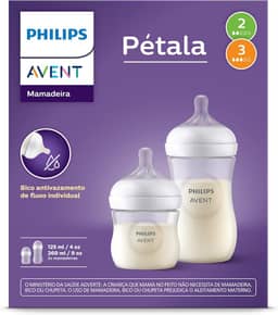 Philips Avent Kit de Mamadeira Pétala 3.0, 125ml bico fluxo lento (Fluxo 2), 260ml bico fluxo médio (Fluxo 2), SCD838/26