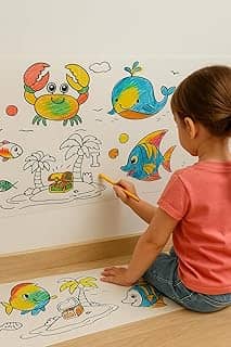 Rolo Papel Oceano Adesivo para Colorir Dia das Crianças Pintar 3 metros Desenho Presente Brinquedo para Bebe 2 anos