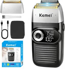 KEMEI Foil Shaver Barber for Men,Electric Razor Rechargeable with Beard Trimmer,Cordless Lithium Titanium Foil Shavers with Travel Case