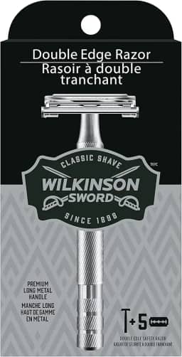 Wilkinson Sword Barbeador de borda dupla para homens com 5 refis de lâminas de barbear de borda dupla